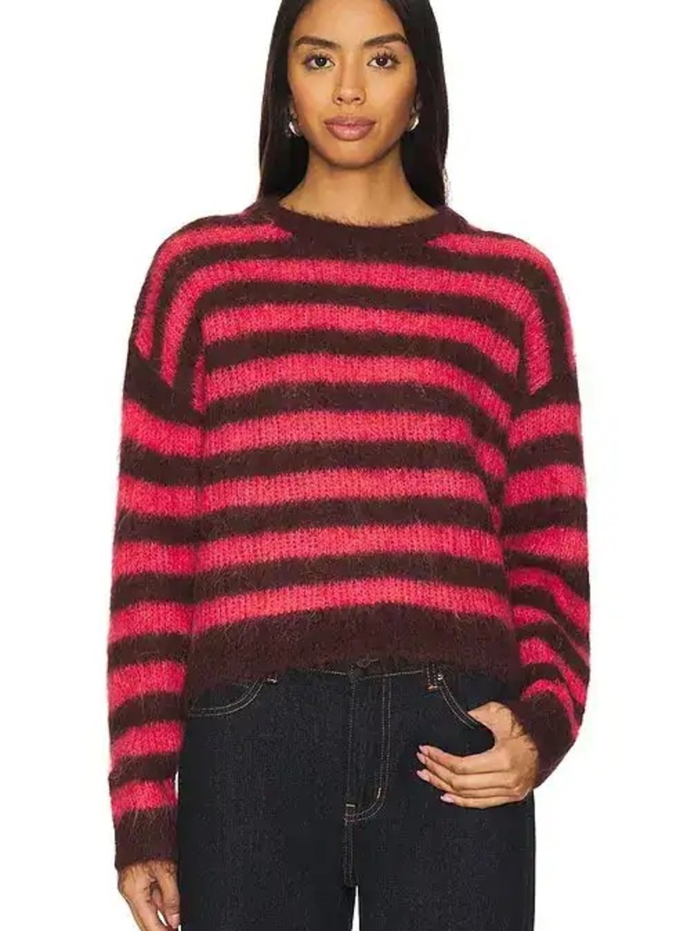 American Vintage Striped Crewneck Sweater in Pink and Brown